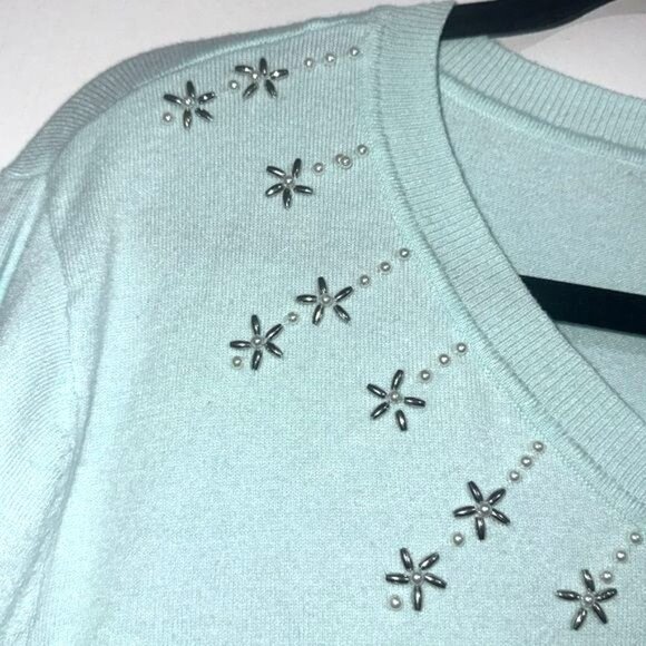 Basic Editions Plus Mint Green Pullover Sweater With Decorative Beading Size 2X - Picture 4 of 8